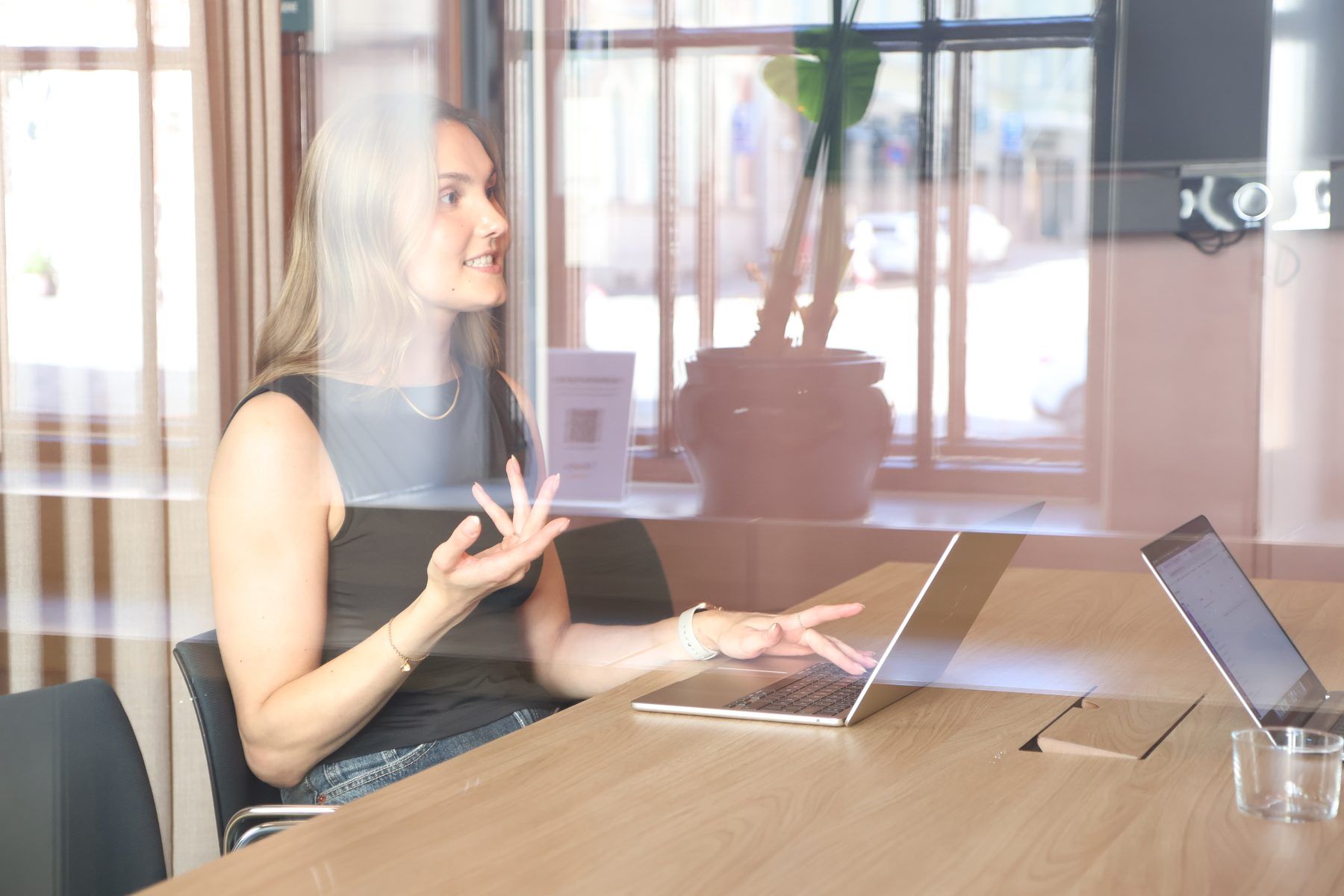 Specialists reviewing search data in a meeting