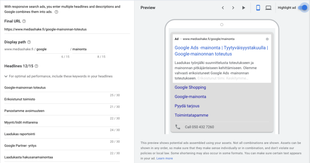 Laajennetut mainostekstit Google Adsissa